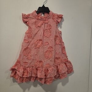Janie and Jack Coral Pink Floral Lace Ruffle Dress Size 3